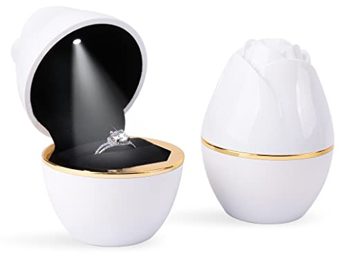 iSuperb LED Ringe Box Schmuckkästen Ohrringe Ring Geschenkbox Verlobung Ehering Boxen Schmuck Display Verpackung Organizer Ringbox mit Lichtern Jewelry Gift Box for Ring (Weiß)