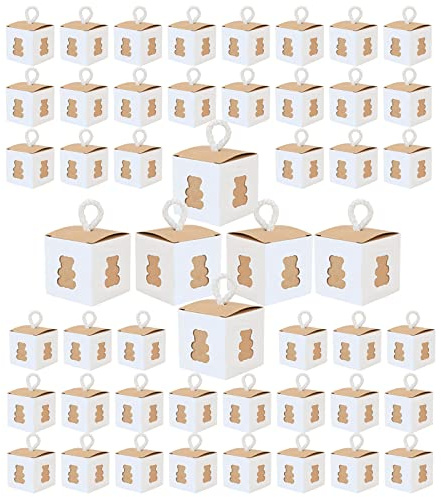 Sumshy 50 PIÈCES Boîtes à Dragées de Mariage, Vintage Petit Ours Boite Cadeau Mariage Invité avec Ficelle, Petits Cadeaux de Table pourpour Fête, Anniversaire, Noël, Fête de Naissance et Bricolage