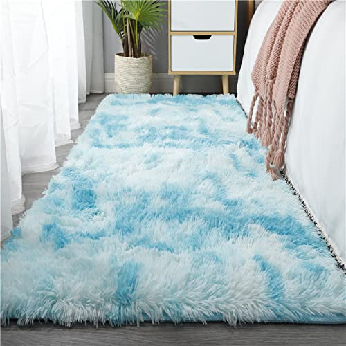 Nyescasa Hochflor Teppich Langflor Modern Flauschig Weich Rechteckig für Wohnzimmer, Kinderzimmer, Schlafzimmer, Flur - Blau Shaggy Läufer Innen 140x200cm