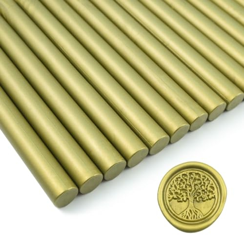Barra de sello de cera,Tomgenrine 15 Piezas Pistola Pegamento Cera Sticks, para Carta Tarjetas de Felicitación Vino Sellado Manualidades Hacer Invitaciones de Boda y Fiesta(Cyan Gold）