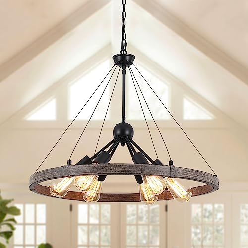 MRHYSWD Lampara Araña Industrial,6 Luces Lampara De Techo Candelabro Vintage Lámpara Araña De Rueda De Carro,Lámparas Rusticas De Techo Exterior Dormitorio Salon Cocina Pasillo Comedor Sin Bombillas