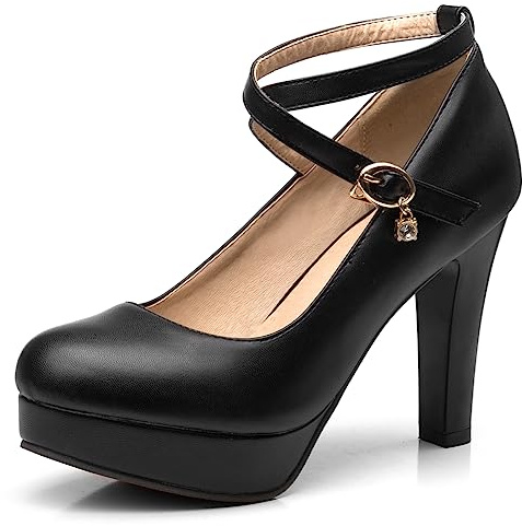 PAYDVOIER Moda Mujer Plataforma Tacón Alto Zapatos White Pumps Cerrado Heels Pumps Punta Redonda Fiesta Club Boda Prom Stilettos Zapatos Black Size 36
