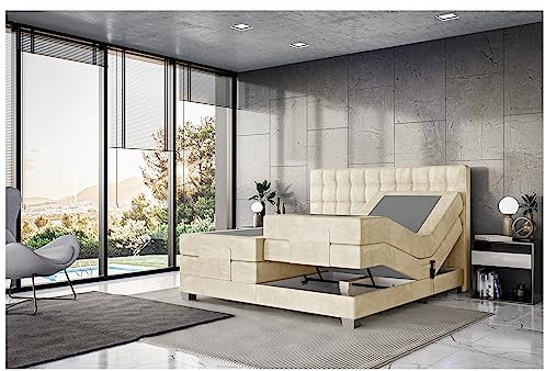 MEBLINI Boxspringbett Elektrisch Verstellbar - Gepolstert Doppelbett mit Matratzen und Toppers - Polsterbett - Bett mit Kopfteil - Edison - 120x200 - H3/Beige Samt