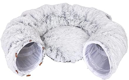 Baoblaze Plüsch Katzentunnel mit Schlafplatz, Katzen Spieltunnel 3 in 1, Ultra weiche Runde Donut Form mit Spiel, Cat Tunnel Bed, Rascheltunnel Für Katzen, GRAU