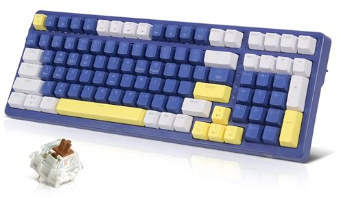 Qisan Mechanical Wireless Keyboard USB Wired Gaming Keyboard Ice Blue Led Backlit Keyboard Brown Switch 100 Keys US Layout | Computer Accessories | Mechanical Keyboards Wireless | Gaming Keyboards