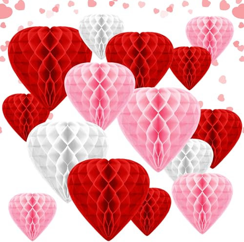Beeveer 12 Stück Valentinstag hängende Dekorationen Herzförmige Wabenbälle Papier Pom Poms Herzform Hängende Anhänger für Foto Hintergrund Dekorationen Brautdusche Geburtstag Hochzeit Party Dekor