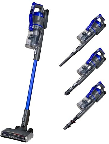 Russell Hobbs Cordless Stick Vacuum Cleaner Hoover 550W, 28.8V 2 Hour Quick Charge 60 Min Run Time, 28 KPA Bladeless Motor, 2 in 1 Multi Tool Turbo Charge Grey & Blue, For Carpet, Pet Hair RHHS5101