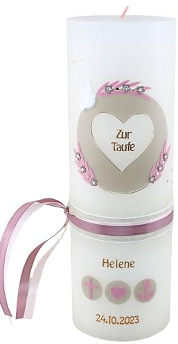 Cerziies® Taufkerze Rustik Helene Junge oder Mädchen mit Name und Datum, individuell und handverziert 2112, Variante:Klassischer Docht