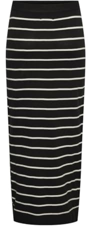PIECES dam Pcjoy Ankle Slit Knit kjol mm stickad kjol, Svart/ränder: molndansare, M