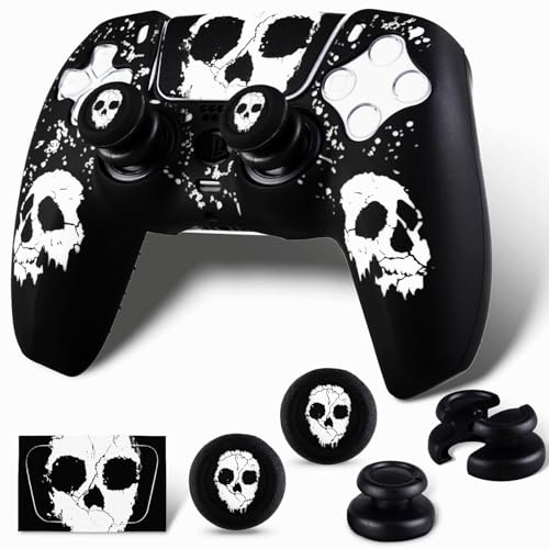 PlayRealm 1 Coque en Silicone et 2 joysticks Anti-Chute pour Manette PS5 (Visage fantôme)