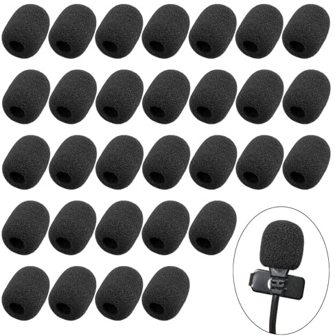 30 Pack Mini Size Lapel Headset Mic Foam Covers Microphone Windscreen, Black