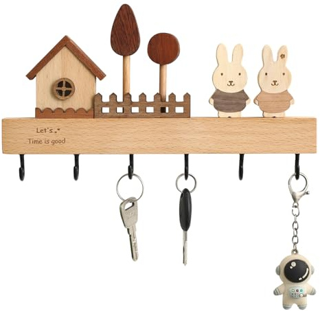 WUETOAYA Key Holder with Shelf for Wall, Key Organizer Wall Mount with Hooks, Rustic Wooden Home Decoration for Entryway, Living Room, Bedroom, Cute Key Holder with Shelf.
