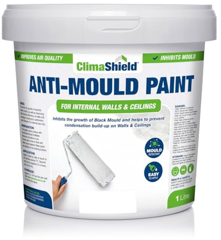 ClimaShield Anti Mould Paint - White, 1L - Anti-Mould Paint White for Bathrooms, Kitchens & Bedrooms. Effective Damp Seal for Walls & Ceilings to prevent the growth of Mold & Mildew