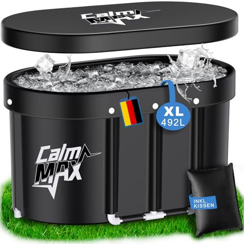 CalmMax Ovales Eisbad XL mit Abdeckung - Faltbare Badewanne Erwachsene, Isolierte Eistonne für Innen und Außenbereich, Kältetherapie für Athleten, Ice Bath/Cold Plunge für Zuhause