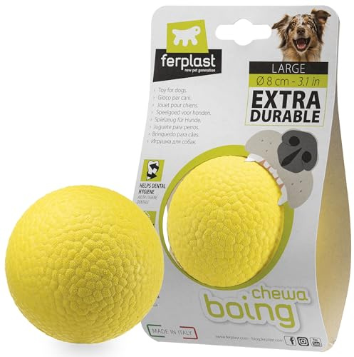 Ferplast CHEWA BOING BALL Giocattolo per Cani Super Rimbalzante e Galleggiante - Materiale innovativo resistente alla masticazione - Texture 3D per l'igiene dentale - Ultra Durevole - Design Italiano