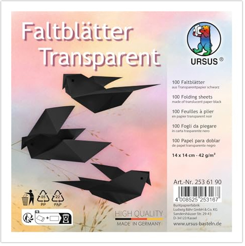 Ursus 2536190 - Faltblätter Transparent Schwarz, 42 g/m², 100 Faltblätter 14 x 14 cm, durchgefärbt