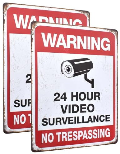 2-Pack 24 Hour Video Surveillance Signs, 20 * 30CM Tinplate Warning Safety CCTV Sign No Trespassing Warning Sign, Easy Mounting, CCTV Camera Signs Reflective Anti UV Protected Metal Sign Outdoor