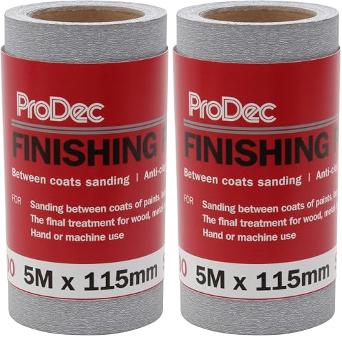ProDec 5m Roll 400 Grit Finishing Paper for Sanding Between Coats and Automotive Sanding - 115mm Wide Abrasive Paper Roll Compatible with Machine Sanders & Hand Sanders (Pack of 2)