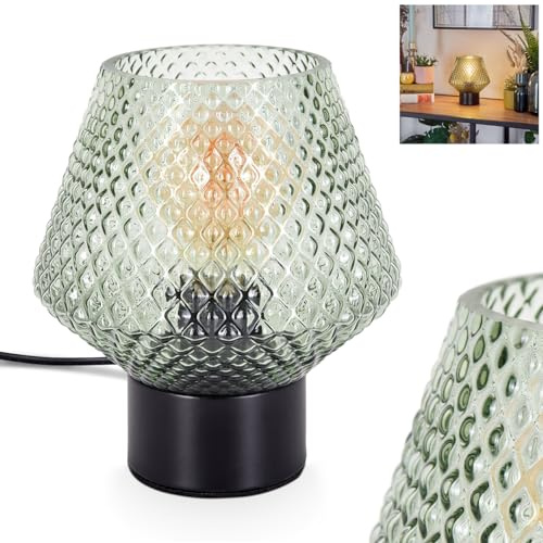 Tischleuchte Paderne, Tischlampe aus Metall/Glas in Schwarz/Grün, Leuchte im modernen Vintage/Retro-Design mit Schirm aus Glas (Ø 15 cm) u. An/-Auschalter am Kabel, 1 x E27, ohne Leuchtmittel