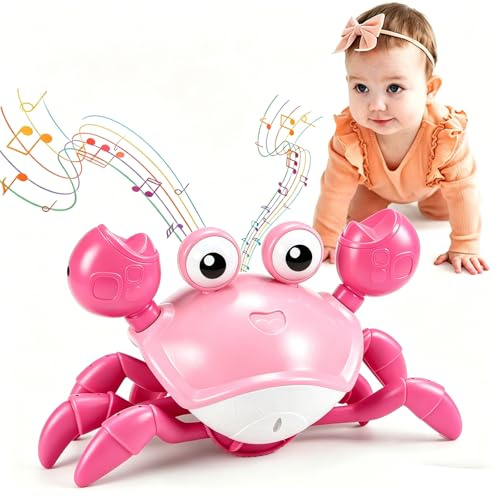 Hapikids Crawling Crab Toy, Baby Toys 6 to 12 Months Dancing Crab Toy for 1 2 3 Year Old Girls Gifts Tummy Time Crab Sensory Toy Sound Toys Baby Toys 0-6 Months 1st Birthday Gifts for Girls