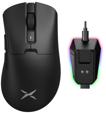 DELUX Ergonomische Gaming Maus Kabellos M900PRO, 8000Hz Polling Rate, 63g Leicht, PAW3395 Sensor, 26000DPI, Huano Schalter, mit Magnetischer Ladestation (Schwarz)