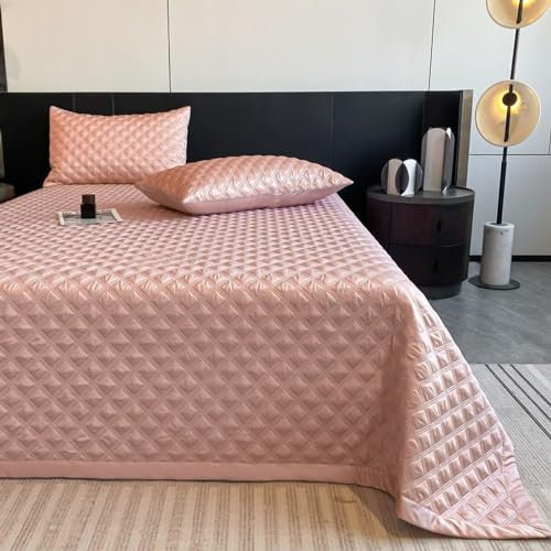 BAJIN Tagesdecke Bettüberwurf240x250cm Rosa Steppdecke Patchwork Wendedesign Kariert, Bedspreads Bettdecke Doppelbett unterfüttert und Gesteppt Stepp Decke,