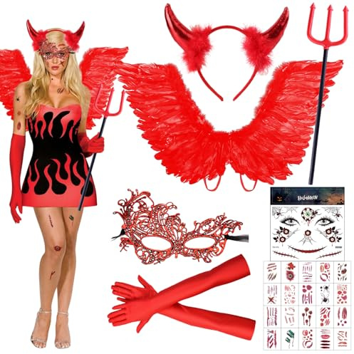 Engelsflügel, rote Engelsflügel, Erwachsene, 66 cm, rote Flügel, Kostüm, Engel, Demon Damen, Halloween-Kostüm, Halloween, Erwachsene, Damen