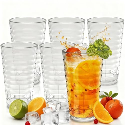 TBRFP Juego de 6 vasos de cristal apilables, 385 ml, perfectos para el hogar, restaurantes y fiestas, aptos para lavavajillas