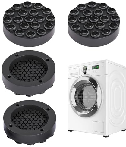 FEMONGY tapis anti vibration machine a laver 4 pièces tapis machine à laver anti vibration, anti vibration machine à laver pour machines à laver et sèche-linge (noir, diamètre intérieur : 45 mm)