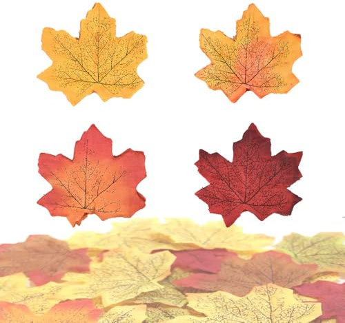 200 Pcs Künstliche Ahornblätter,8 cm simulierte Ahornblattpflanze, Farbige Herbstblätter,Deko Herbst Kunstblätter gemischte Ahorn Laub,für Hochzeiten, Fotoszene Requisiten, Herbstpartys, Kunstalben