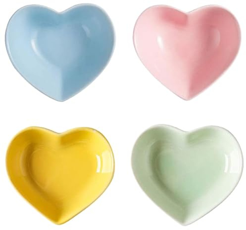 Amosfun 4Pcs Heart Shaped Ceramic Dipping Bowls Set Mini Sauce Bowls for Condiments Serving Dishes for Parties Tapas Snacks 3.1X2.8X1 Inch