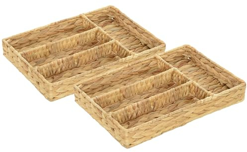 HOMCOM Juego de 2 cestas de almacenaje, cestas tejidas de jacinto de agua, para almacenaje y organización, para salón, cocina, dormitorio, 36 x 26 x 5 cm, madera natural