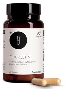 Medicom - Quercetin, Natürliches Quercetin mit Sophora Japonica Blütenextrakt, Schützt die Zellen vor Oxidativem Stress, mit Antioxidativer, Entzündungshemmender und Senolytischer Wirkung - 60 Kapseln