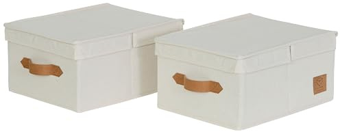 LOVE IT STORE IT Premium 2 cajas de almacenamiento con tapa S – de tela de lino – Juego de 2 cajas pequeñas – Beige – 33 x 25 x 16 cm cada una