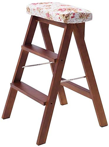 GAOXIONG Kletterhocker für den Innenbereich, Trittleiter, zusammenklappbar, 3 Stufen, Leiterstuhl, Treppenstuhl aus Holz, Esszimmerstuhl, hoher Hocker mit Sitz aus Blumenschwamm