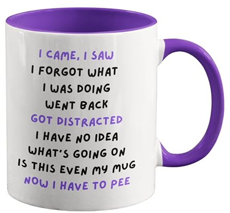 Cheeky Chops Funny Forgetful Mug for Mum Friend Colleague Purple CMUG609 | 11oz ceramic tea cup with double-sided print for distracted drinkers
