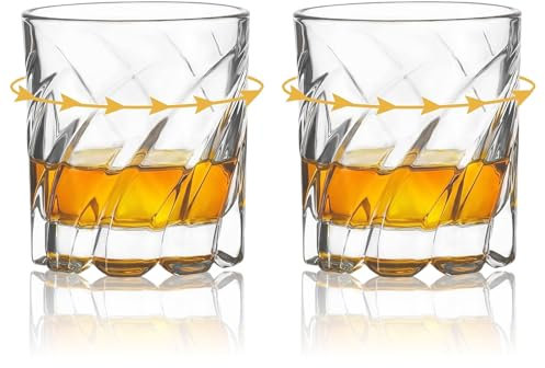 Calenxy Juego de 2 vasos de cristal para whisky, 285 ml, giratorios, vasos de whisky, vasos de cóctel, vasos de tequila, vasos de café helado, vasos de cóctel para bar, fiestas