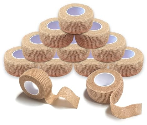 XIKAYA 12 rullar fingerplåster självhäftande hudfärger (2,5 cm x 4,5 m) | 50 % mer jämfört med Set med 8 | Vattentät och elastisk tejp med damm-/fettavvisande för sport, hushåll, första hjälpen