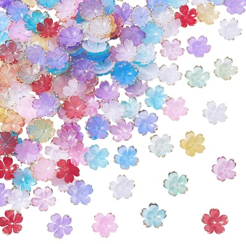 FINGERINSPIRE 200 Pz 1.2mm di Foro Perline Colorate a Forma di Fiore di Ciliegio, Perline Colorate in Acrilico a 5 petali Mini Distanziatori Floreali per Braccialetti e Creazione di Gioielli