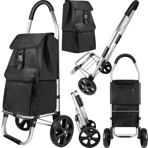 Einkaufstrolley klappbar, Einkaufswagen mit 40L Kapazität und Abnehmbarer Tasche, Shopping Trolley Treppensteiger Robust & Wetterfest, Hackenporsche Trolley mit Extra große Reifen