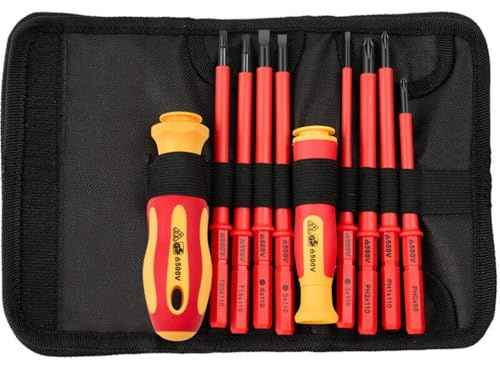 10Pcs Insulated Electrician Screwdriver Set Electrician Interchangeable Head for Cross Word Shaped Tool Kit