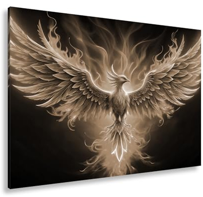 deyoli Leinwandbild Ein Phönix erhebt sich in Flammen aus Licht und Macht Format:70x50cm Effekt:Sepia XXL Kunstdruck Bild auf Keilrahmen/Wandbild/Wohnzimmer Dekoration