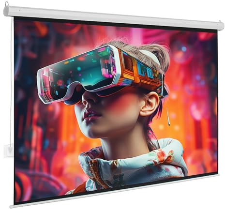 Schermo di Proiezione Motorizzato da 60 Pollici con Telecomando, 16:9 4K 3D HD Telo Proiettore con Guadagno 3,5 per Ufficio, Home Theater, Montaggio a Soffitto e Parete