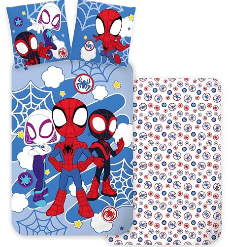 BrandMac Set Biancheria da Letto Spidey & Friends Misura Singola | Copripiumino 140x200 cm & Federa 60x65 | Set Biancheria da Letto per Bambini 100% Cotone | Morbido, Traspirante e Reversibile con il