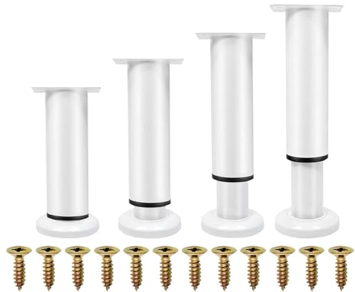 XHMAXE Adjustable Furniture Legs 4 Pack 12-18 cm White Metal | Heavy-Duty Replacement Legs with Screws for Sagging Bed Frames, Sofas, Chairs, Tables and Cabinets