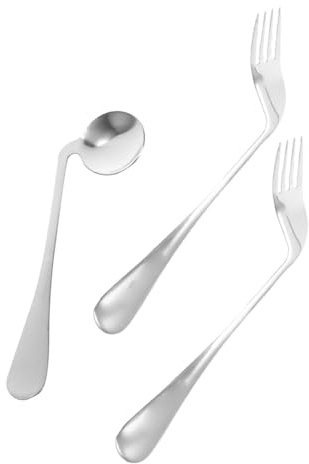 SOPOTUTU Vajilla de Alimentación Cuchara Angular y Tenedor Curvo de Acero Inoxidable para Pacientes Mayores Comidas Cama