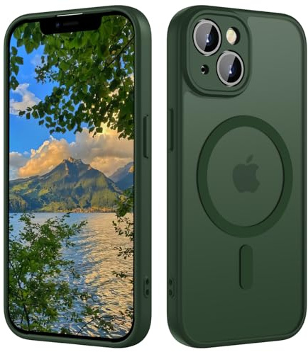 ORDA Magnetic for iPhone 14 Case, Fit for MagSafe, [Full Camera Protection], [Shockproof] Slim Translucent Matte,Military-Grade Protection,Scratch & Fingerprint Resistant -6.1 Dark Green