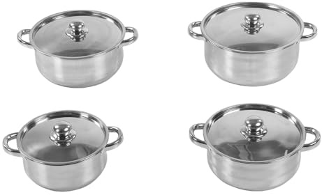 SIXRUN Thickened Stainless Steel Stockpot Set Even Heating Exquisite Craftsmanship 4PCS Including 20cm 22cm 24cm 26cm for Stewing Boiling Frying with Visible Lid