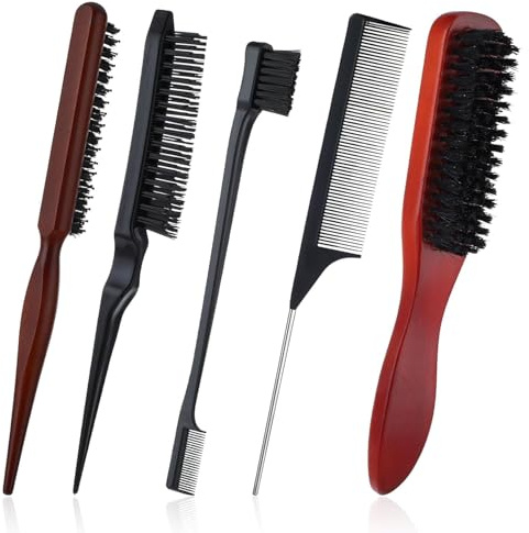 5Pcs Slick Back Brush,Smoothing & Teasing Brush,for Barbers & Stylists to Achieve Flawless, Great for adults & kids for school, workouts, or events,Polished Looks on All Hair types