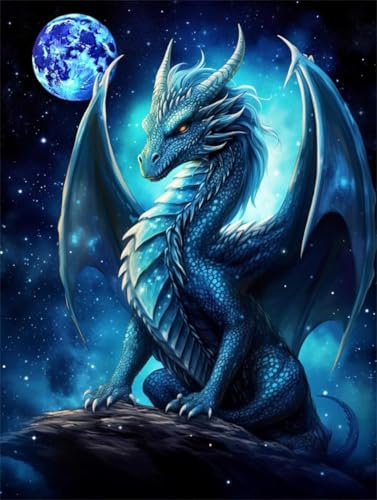 AYAOYANGGO Tier Kreuzstich Set Drache Und Planet Diy-Kreuzstich-Sets Für Erwachsene Mit Nadeln，Scheren-Einfädler，Vordruck Für Die Wanddekoration Zu Hause 11CT 30x40cm